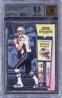 2000 Playoff Contenders #144 Tom Brady Signed Championship Ticket Rookie Card (#062/100) – BGS NM-MT+ 8.5/BGS 10 - Footballs Holy Grail!
